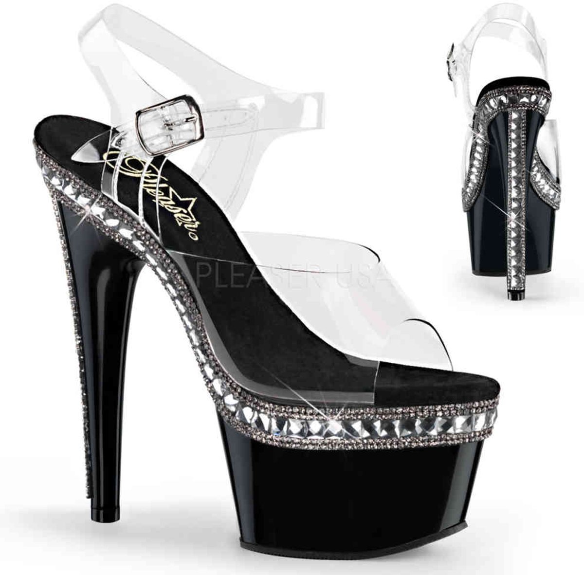 EU 37 = US 7 | ADORE-708RS-1 | 7 Heel, 2 3/4 PF Ankle Strap Sandal w/RS Embellishment